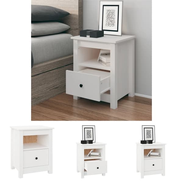 The Living Store Sängbord vit 40x35x49 cm massiv furu - Nattduksbord