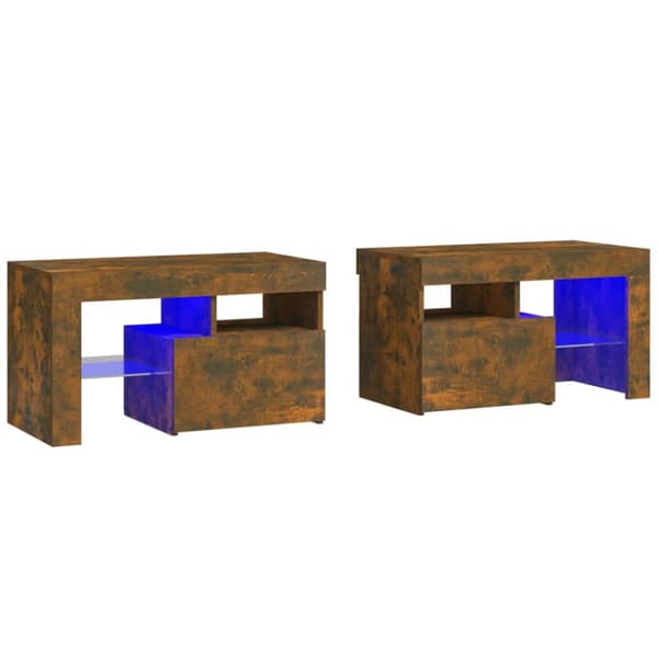 The Living Store sengeborde 2 stk. med LED-lys 70x36,5x40 cm røget egetræsfarve - Natborde