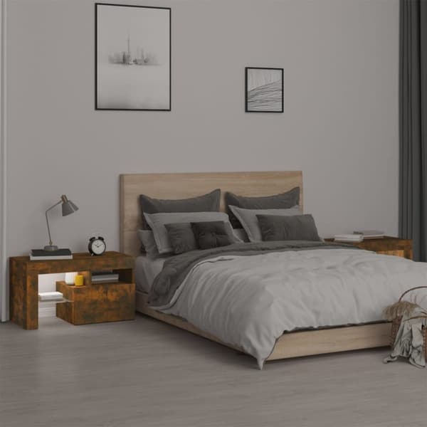 The Living Store sengeborde 2 stk. med LED-lys 70x36,5x40 cm røget egetræsfarve - Natborde