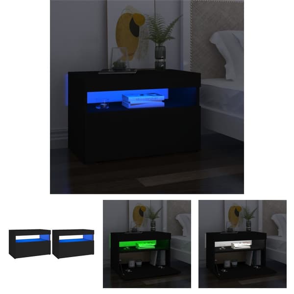 The Living Store Sängbord LED-belysning 2 st svart 60x35x40 cm konstruerat trä - Nattduksbord
