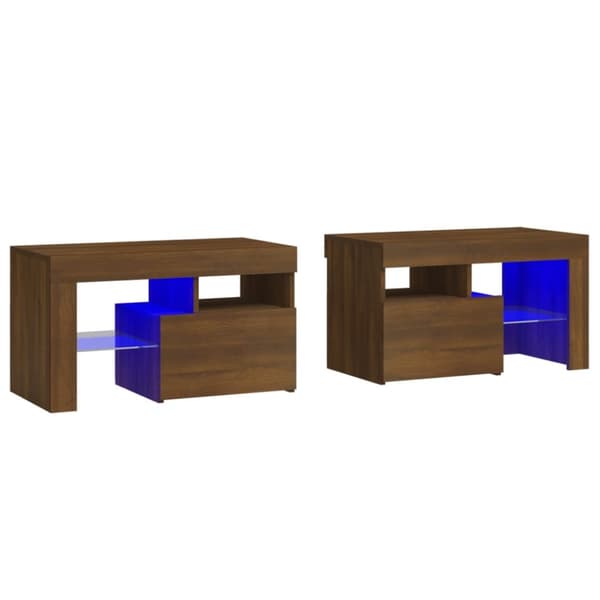 The Living Store Yöpöydät 2 kpl LED-valoilla ruskea tammi 70x36,5x40 cm - Yöpöydät