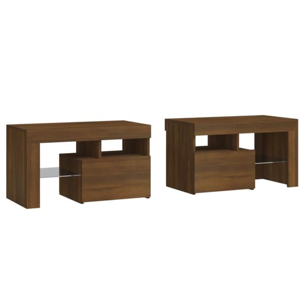 The Living Store Yöpöydät 2 kpl LED-valoilla ruskea tammi 70x36,5x40 cm -  Yöpöydät