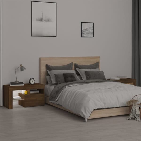 The Living Store Yöpöydät 2 kpl LED-valoilla ruskea tammi 70x36,5x40 cm -  Yöpöydät
