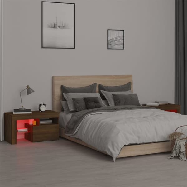 The Living Store Yöpöydät 2 kpl LED-valoilla ruskea tammi 70x36,5x40 cm -  Yöpöydät