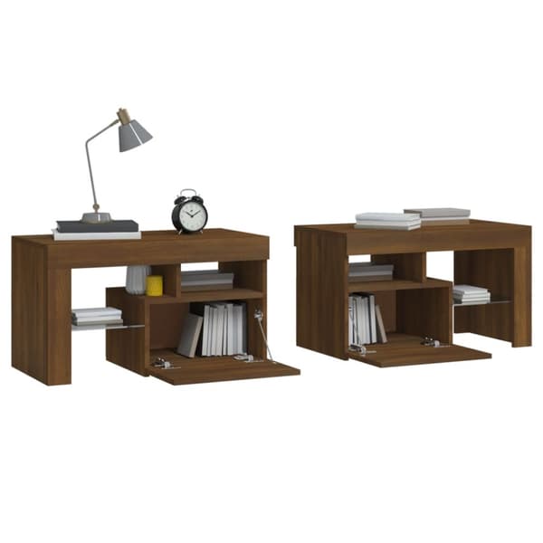 The Living Store Yöpöydät 2 kpl LED-valoilla ruskea tammi 70x36,5x40 cm -  Yöpöydät