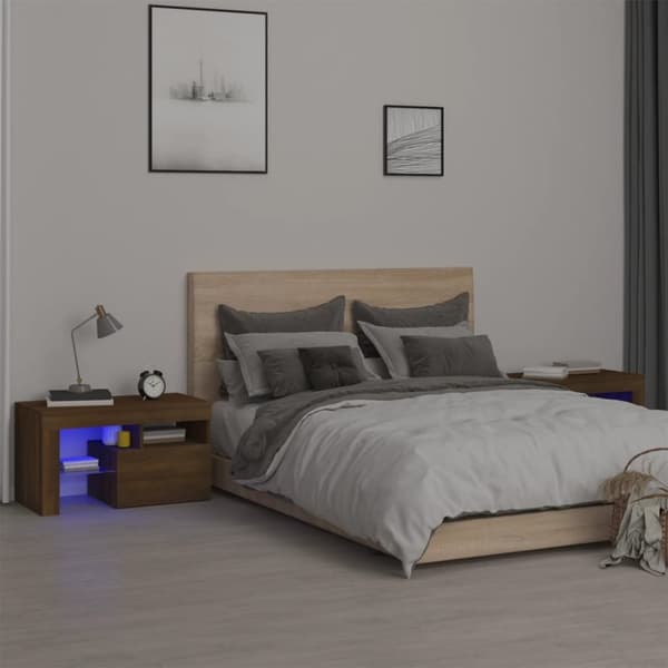 The Living Store Yöpöydät 2 kpl LED-valoilla ruskea tammi 70x36,5x40 cm -  Yöpöydät