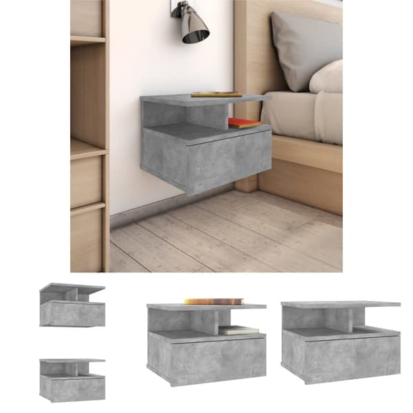 The Living Store svævende natborde 2 stk. 40 x 31 x 27 cm spånplade betongrå - Natborde