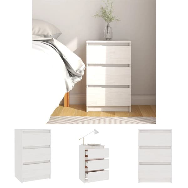 The Living Store Yöpöytä valkoinen 40x29,5x64 täysi mänty -  Yöpöydät