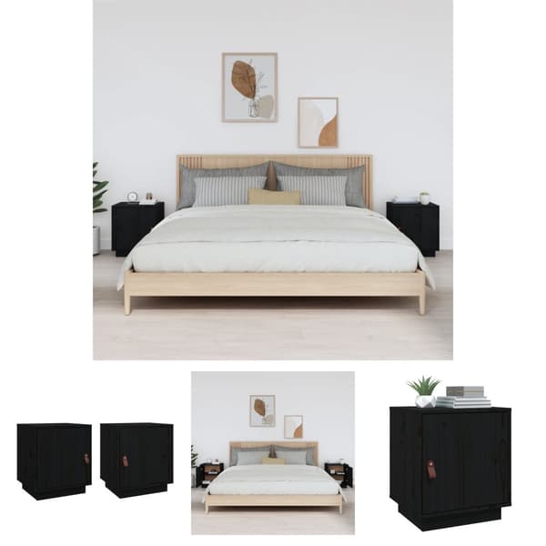 The Living Store Sängbord 2 st svart 40x34x45 cm massivt furuträ - Nattduksbord