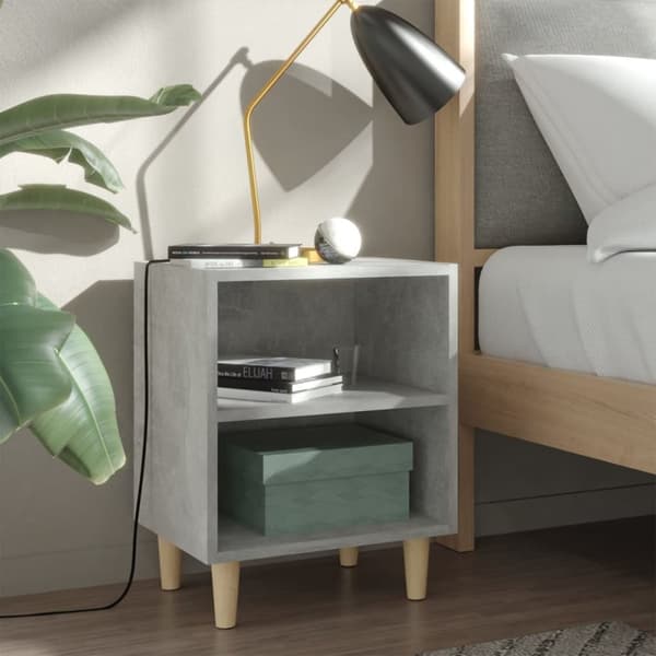The Living Store Sängbord med ben i massivt trä betonggrå 40x30x50 cm -  Nattduksbord