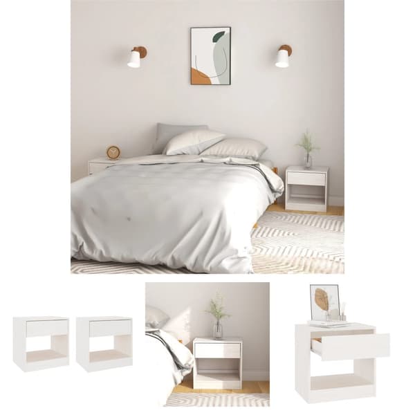 The Living Store Sängbord 2 st 40x31x40 cm massiv furu vit - Nattduksbord