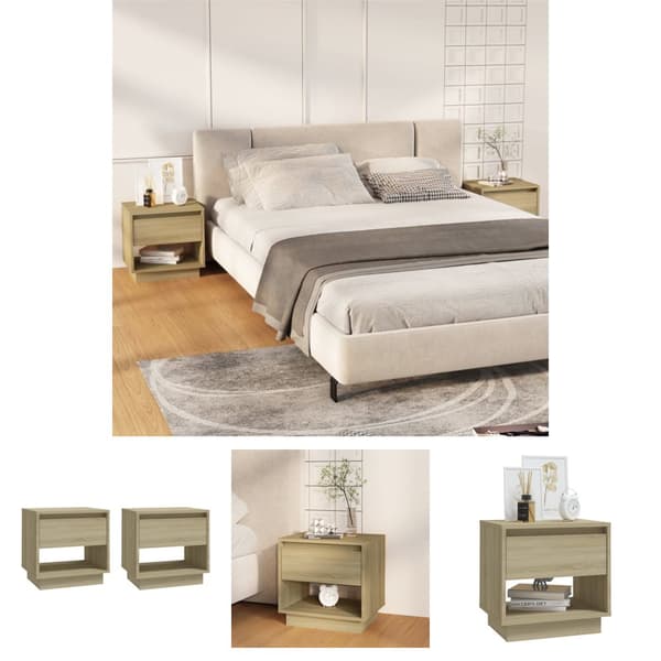 The Living Store sengeborde 2 stk. 45x34x44 cm konstrueret træ sonoma-eg - Natborde