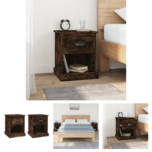 The Living Store sengeborde 2 stk. 39x39x47,5 cm konstrueret træ røget eg - Natborde