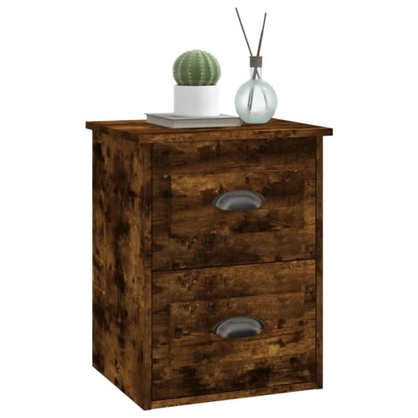 The Living Store Väggmonterad sängbord rökfärgad ek 41,5x36x53cm -  Nattduksbord