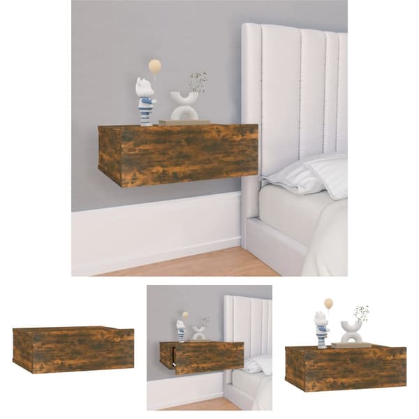 The Living Store Kelluva yöpöytä savutammi 40x30x15 cm tekninen puu - Yöpöydät