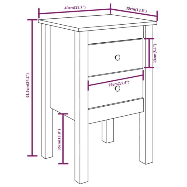 The Living Store sengebord 40x35x61,5 cm massivt fyrretræ -  Natborde