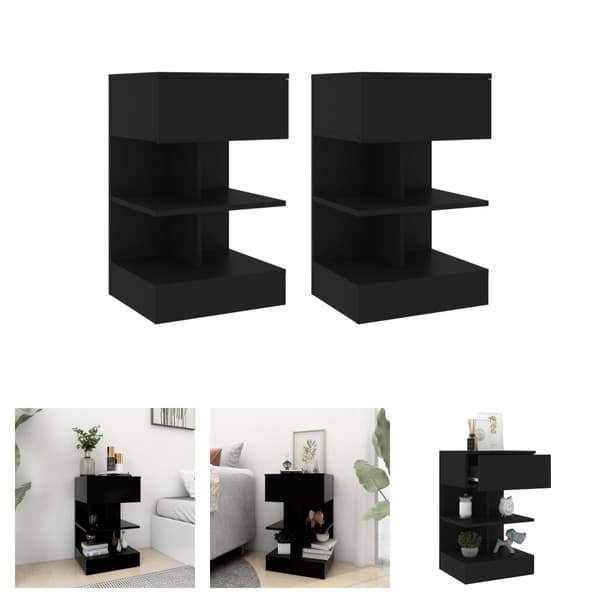 The Living Store Sängbord 2 st svart 40x35x65 cm -  Nattduksbord