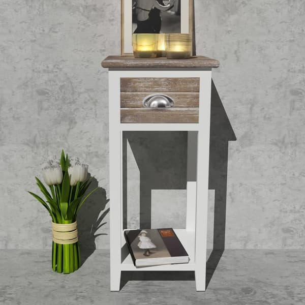 The Living Store sengebord med 1 skuffe brun og hvid - Natborde