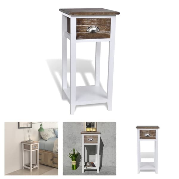 The Living Store sengebord med 1 skuffe brun og hvid - Natborde