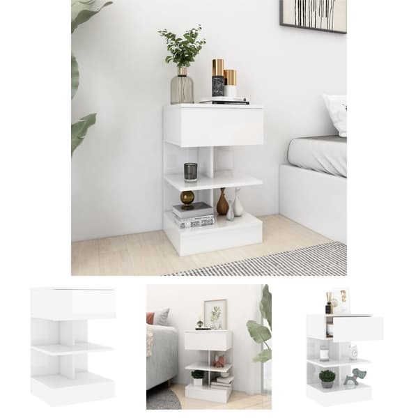 The Living Store sengebord 40x35x65 cm konstrueret træ hvid højglans -  Natborde