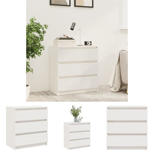 The Living Store sengeskab 60x36x64 cm massivt fyrretræ hvid -  Natborde