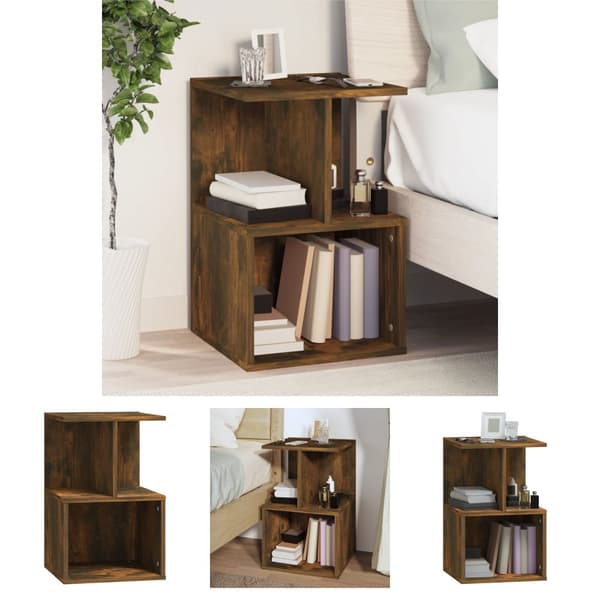 The Living Store sengebord 35x35x55 cm konstrueret træ røget egetræsfarve -  Natborde