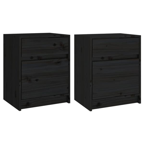 The Living Store sengeskabe 2 stk. 40x31x50 cm massivt fyrretræ sort - Natborde