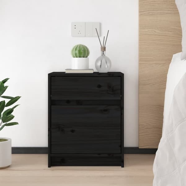 The Living Store sengeskabe 2 stk. 40x31x50 cm massivt fyrretræ sort - Natborde