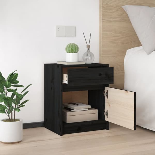 The Living Store sengeskabe 2 stk. 40x31x50 cm massivt fyrretræ sort -  Natborde