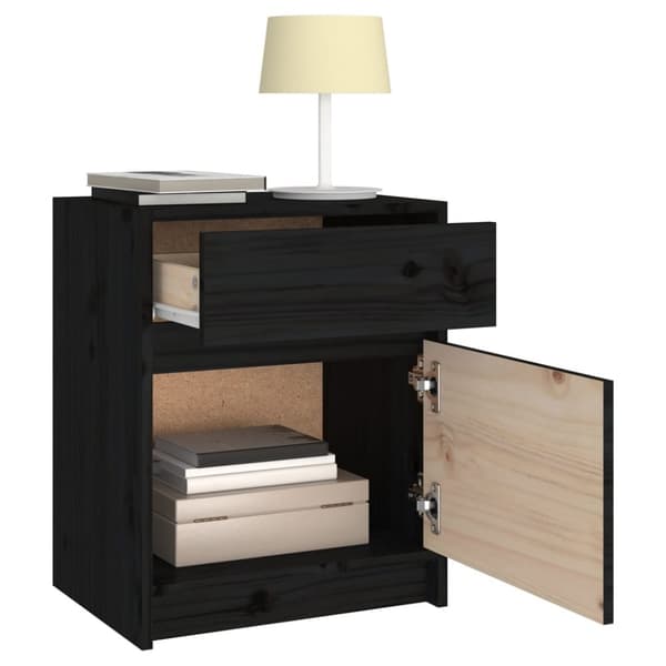 The Living Store sengeskabe 2 stk. 40x31x50 cm massivt fyrretræ sort - Natborde