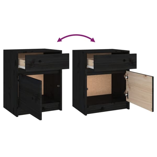 The Living Store sengeskabe 2 stk. 40x31x50 cm massivt fyrretræ sort - Natborde