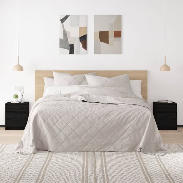 The Living Store sengeskabe 2 stk. 40x31x50 cm massivt fyrretræ sort - Natborde