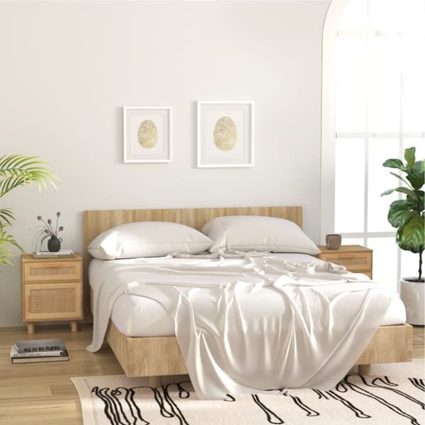 The Living Store Yöpöytä ruskea täysi mänty ja luonnollinen rottinki -  Yöpöydät