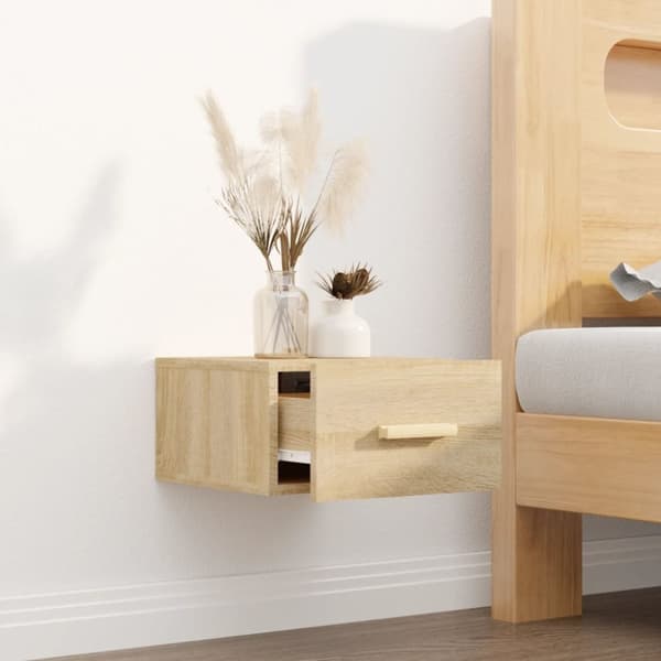 The Living Store væghængt sengebord 35x35x20 cm sonoma-eg - Natborde