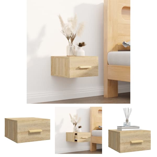 The Living Store væghængt sengebord 35x35x20 cm sonoma-eg -  Natborde
