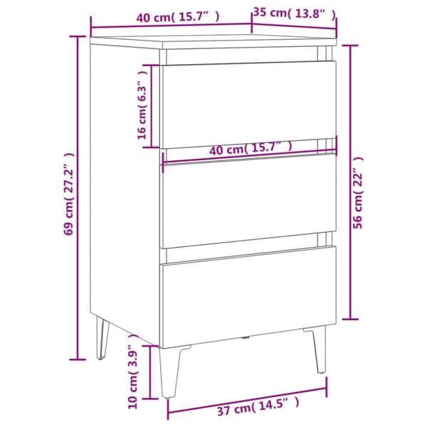 The Living Store sengebord med metalben 40x35x69 cm grå sonoma-eg - Natborde