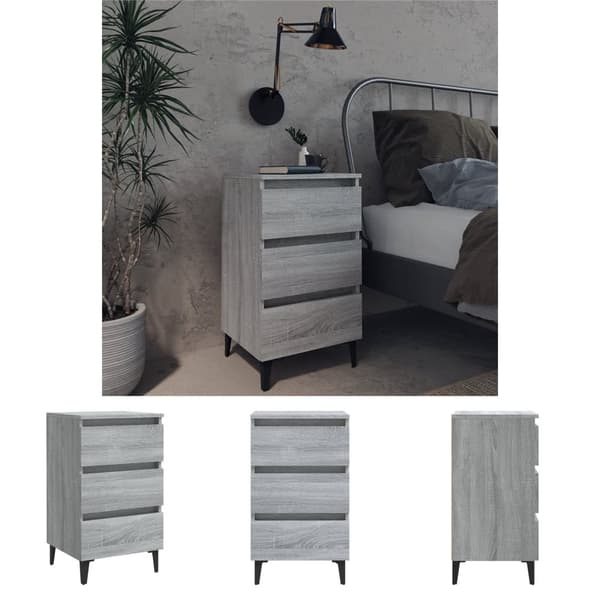 The Living Store sengebord med metalben 40x35x69 cm grå sonoma-eg - Natborde