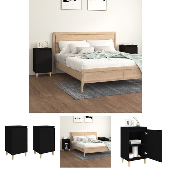 The Living Store sengeborde 2 stk. 40x35x70 cm konstrueret træ sort - Natborde