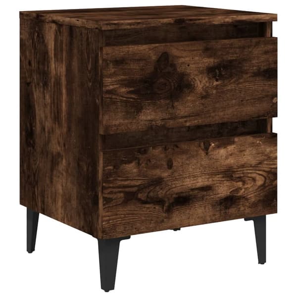 The Living Store sengebord med metalben 40x35x50 cm røget egetræsfarve - Natborde