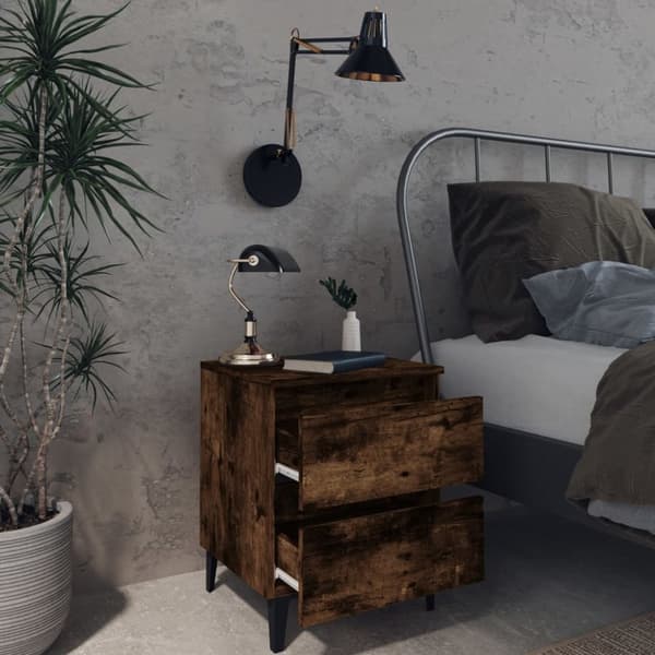 The Living Store sengebord med metalben 40x35x50 cm røget egetræsfarve - Natborde