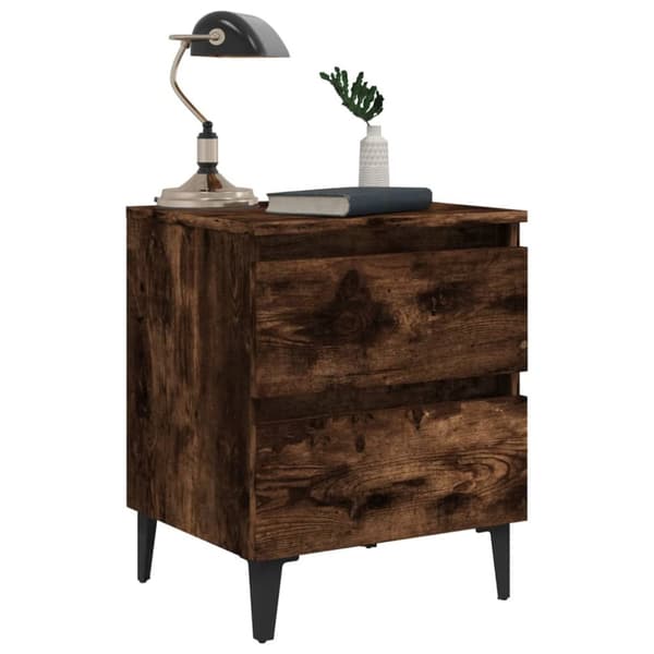 The Living Store sengebord med metalben 40x35x50 cm røget egetræsfarve - Natborde