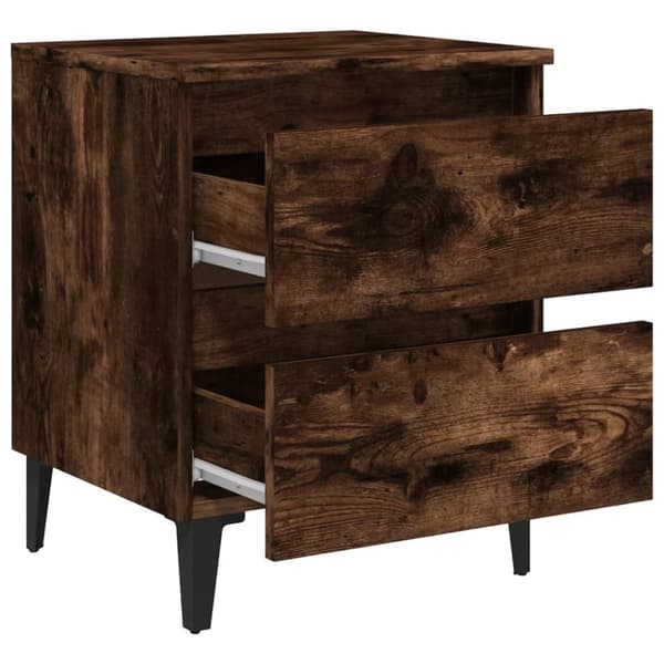 The Living Store sengebord med metalben 40x35x50 cm røget egetræsfarve -  Natborde