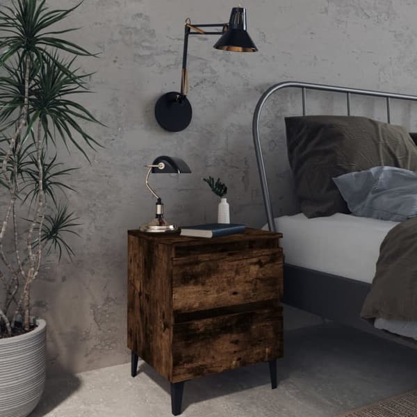 The Living Store sengebord med metalben 40x35x50 cm røget egetræsfarve - Natborde