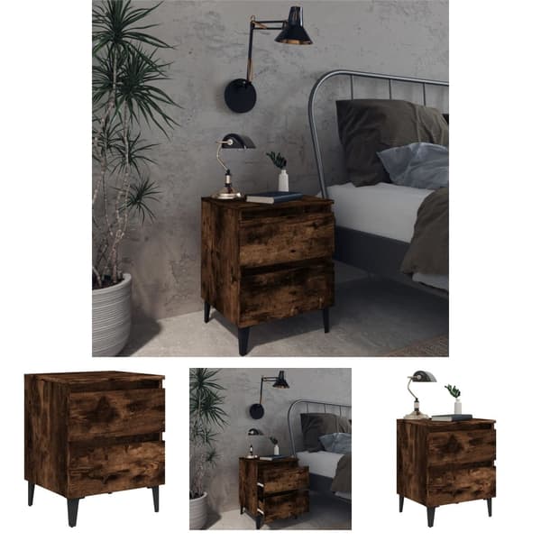 The Living Store sengebord med metalben 40x35x50 cm røget egetræsfarve - Natborde
