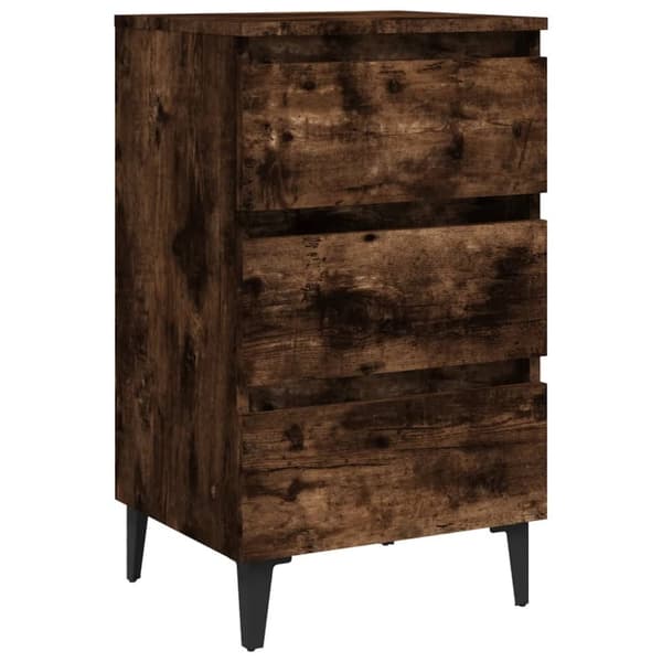 The Living Store Sängbord med ben i metall rökfärgad ek 40x35x69 cm - Nattduksbord