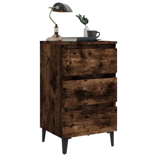 The Living Store Sängbord med ben i metall rökfärgad ek 40x35x69 cm - Nattduksbord