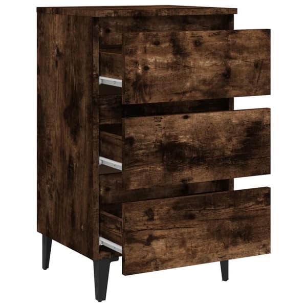 The Living Store Sängbord med ben i metall rökfärgad ek 40x35x69 cm - Nattduksbord