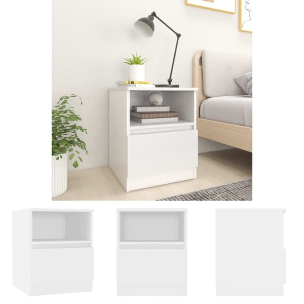 The Living Store Sängbord vit 40x40x50 cm konstruerat trä - Nattduksbord