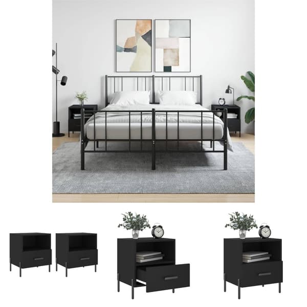 The Living Store sengeborde 2 stk. 40x35x47,5 cm konstrueret træ sort - Natborde