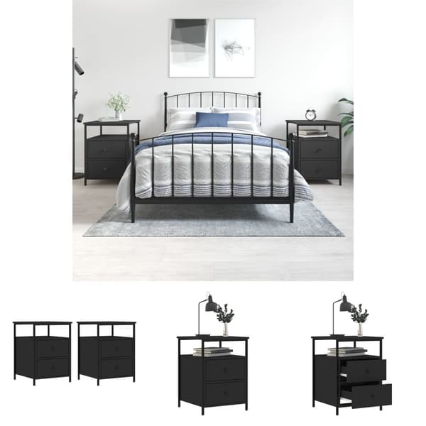 The Living Store sengeborde 2 stk. 44x45x60 cm konstrueret træ sort - Natborde